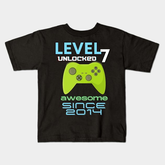 Level 7 Unlocked Awesome 2014 Video Gamer Kids T-Shirt by Fabled Rags 